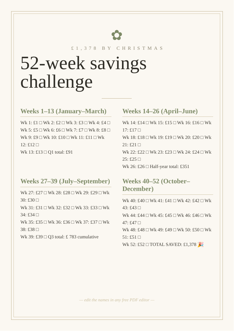 52-week savings challenge
