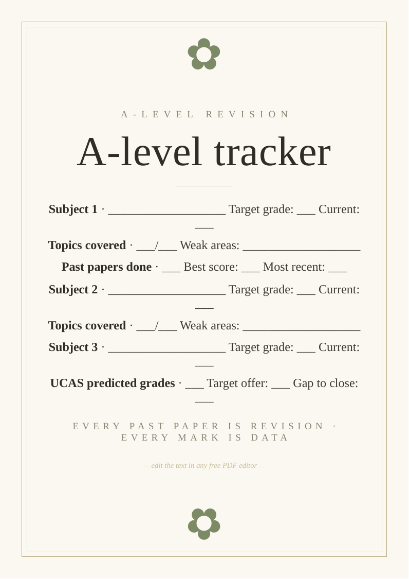 A-level revision subject tracker
