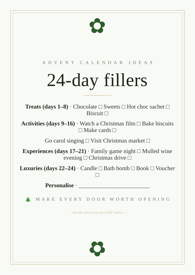 Advent calendar filler ideas list