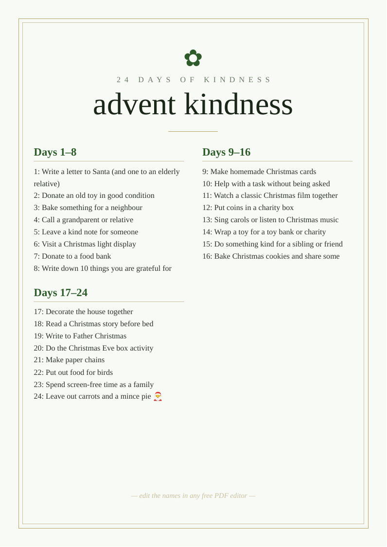 Advent kindness calendar