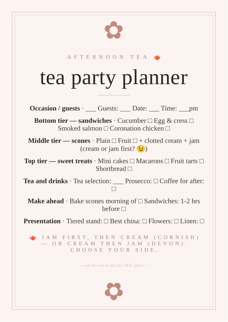 Afternoon tea party planner