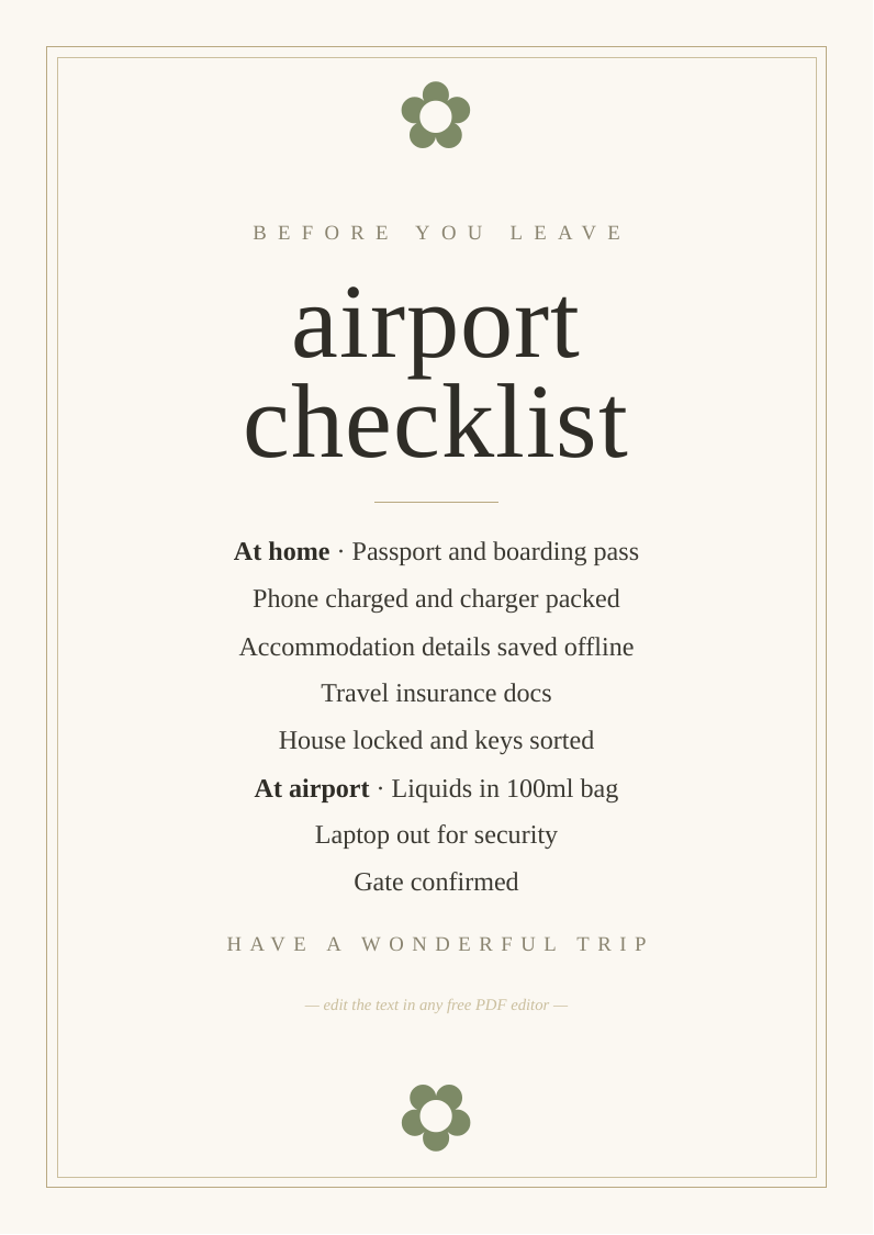 Airport checklist printable