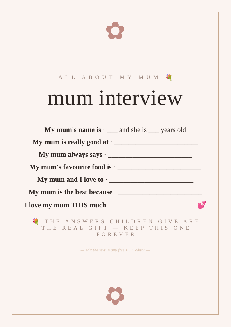 All about mum interview sheet