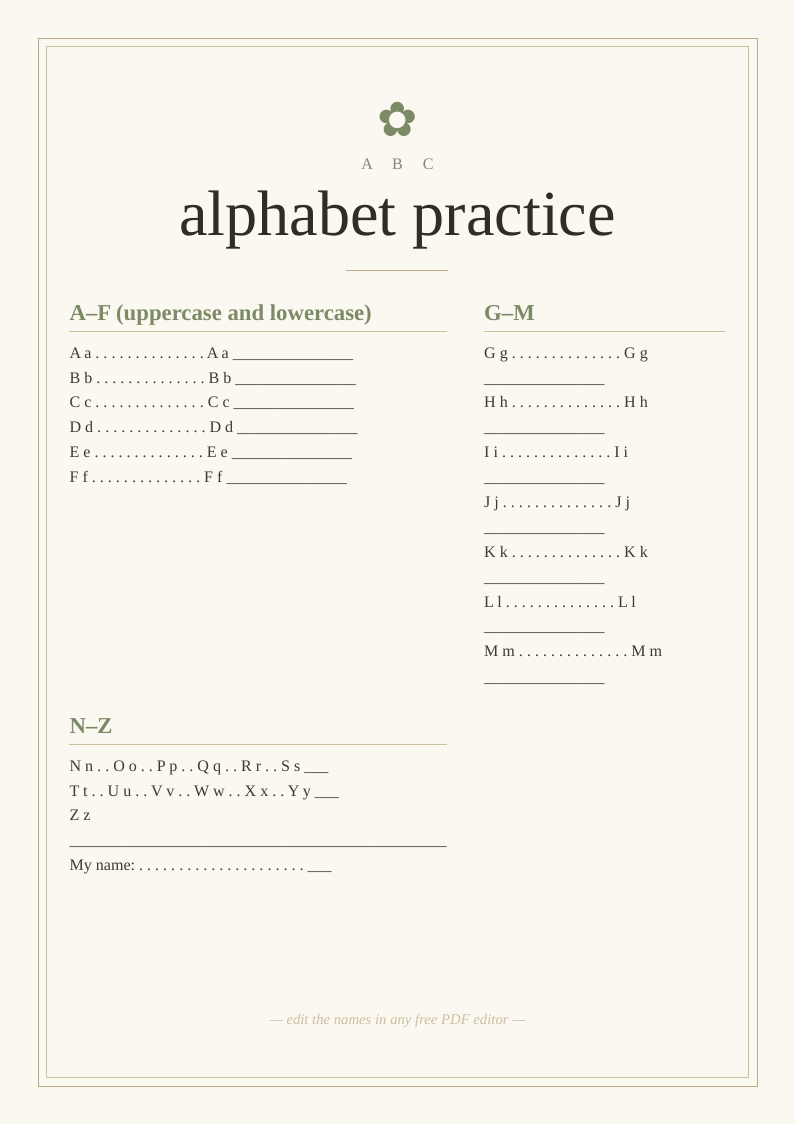 Alphabet practice sheet