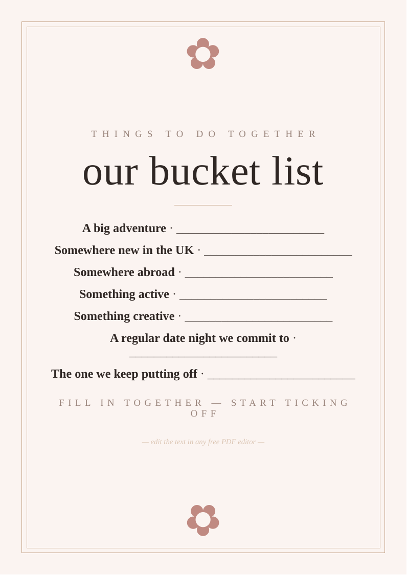 Anniversary couples bucket list