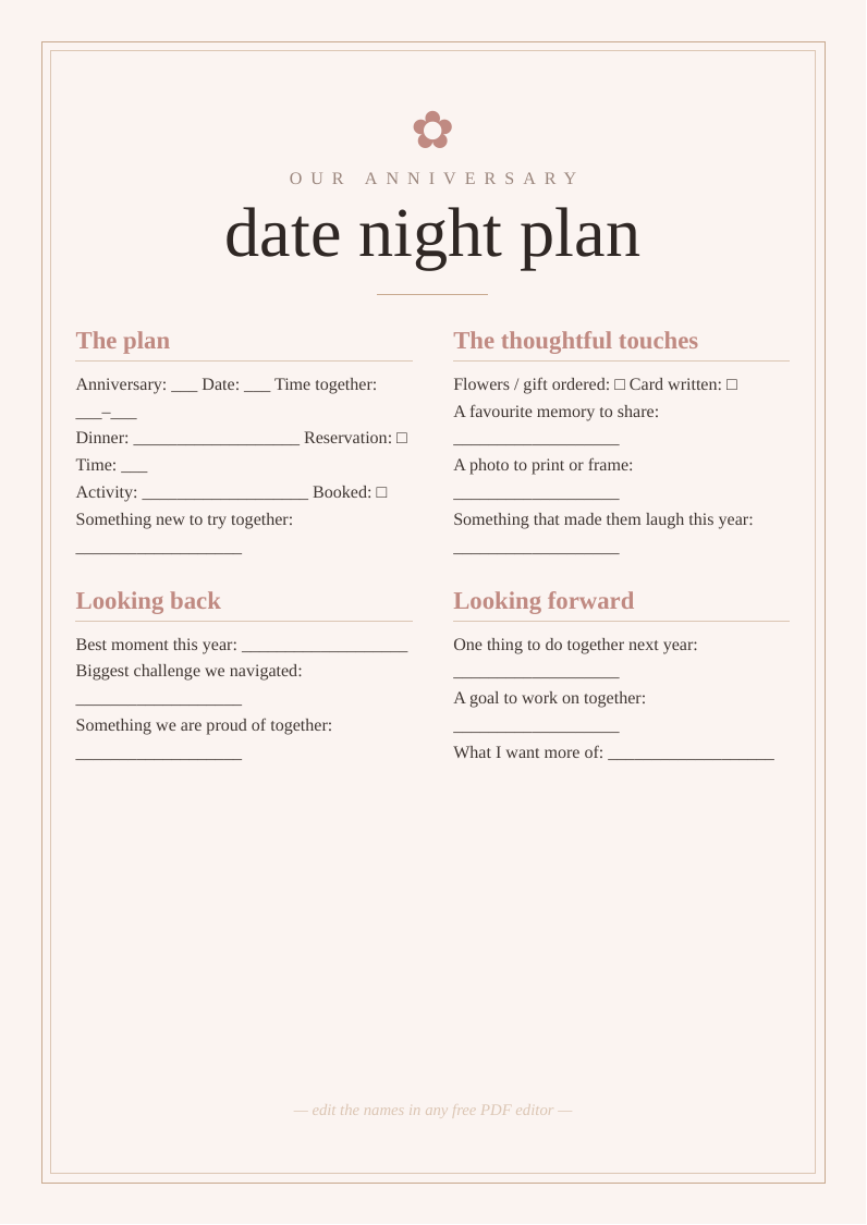 Anniversary date night planner