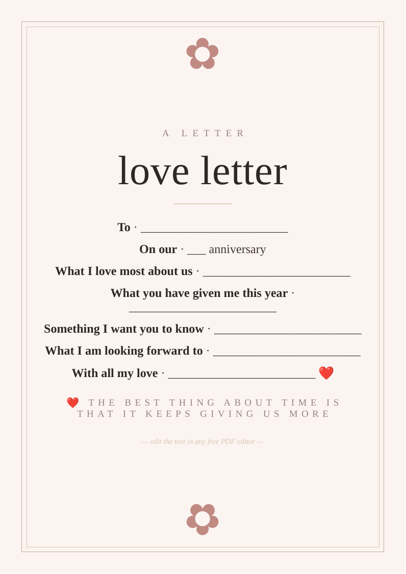 Anniversary love letter template