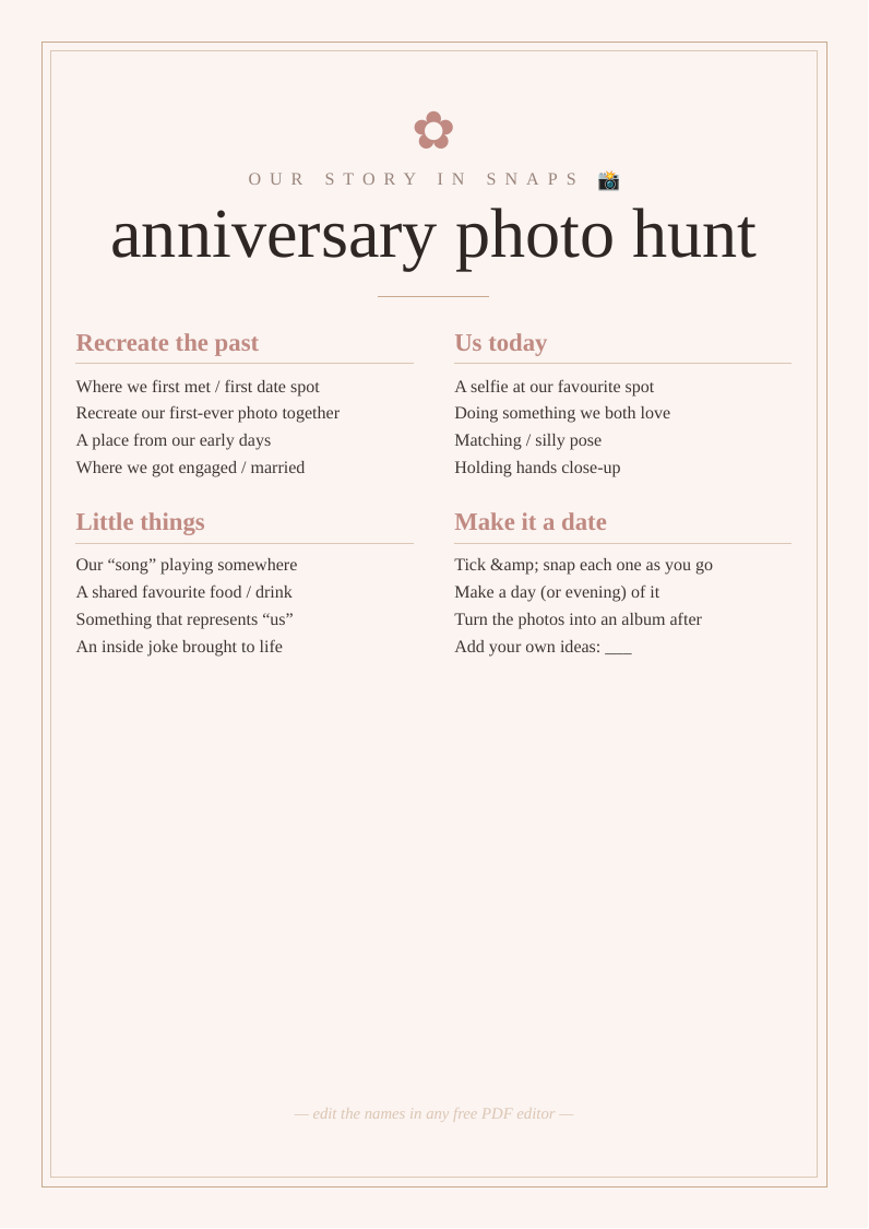 Anniversary photo scavenger hunt