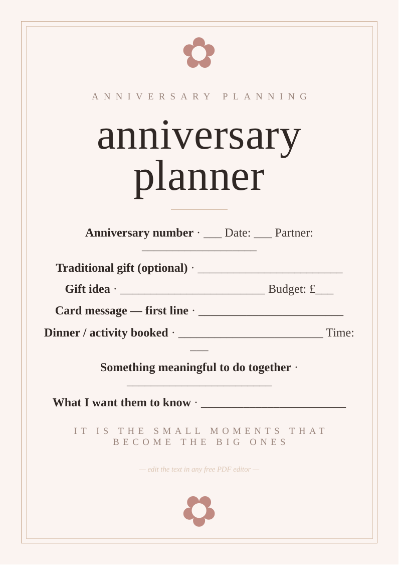 Anniversary celebration planner