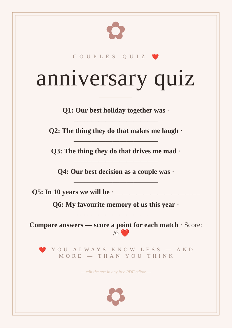 Anniversary couples quiz
