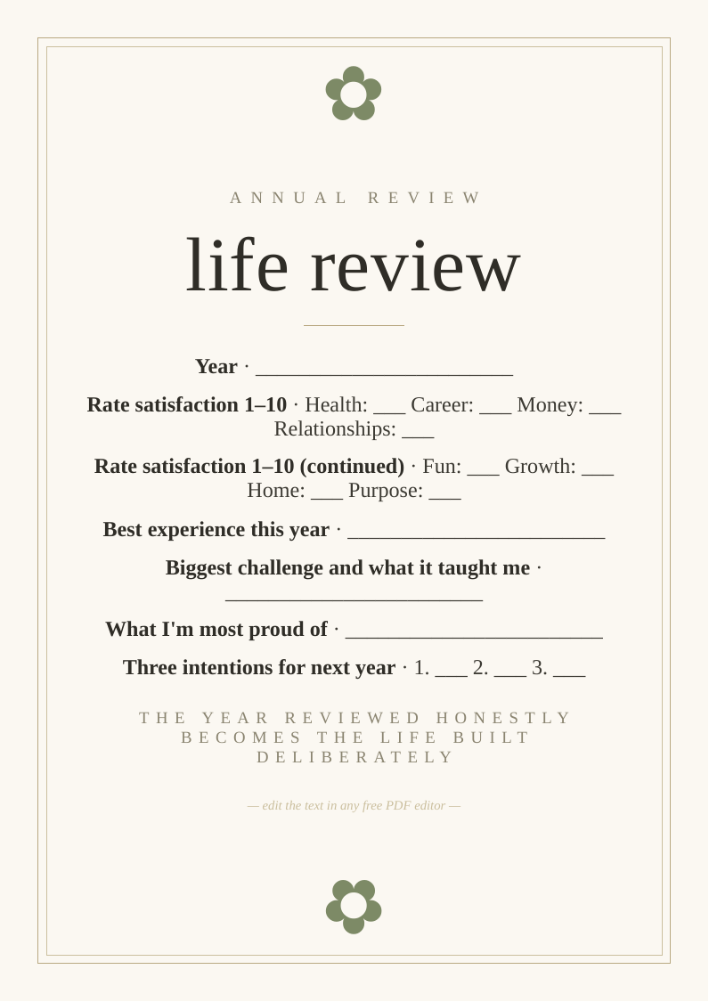 Annual life review worksheet