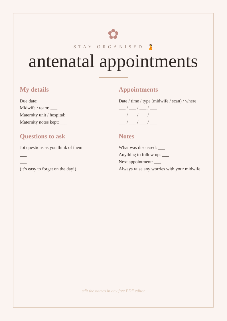Antenatal appointment tracker