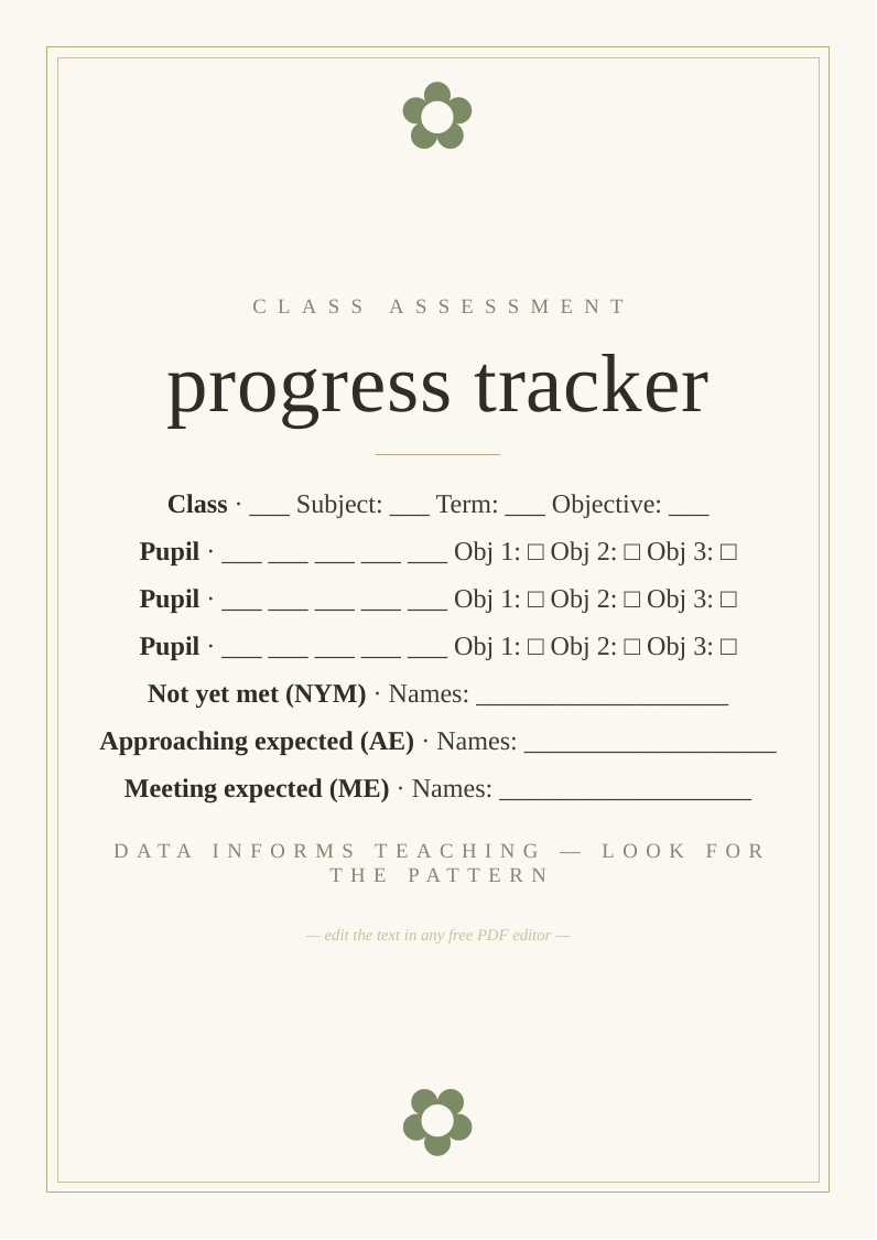 Class assessment tracker grid