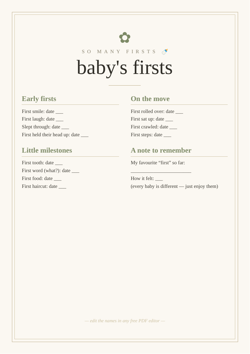 Baby's firsts journal page