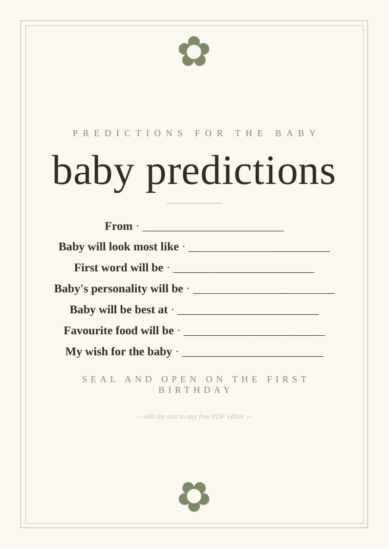 Baby predictions card