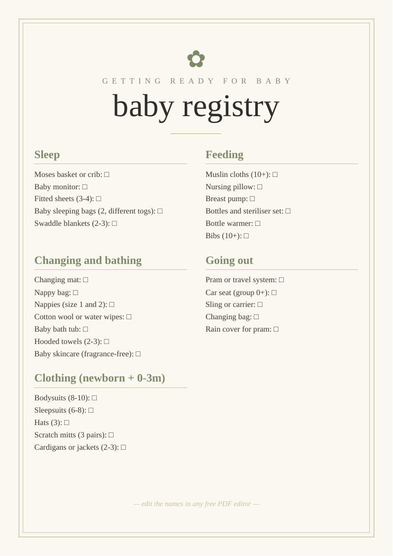 Baby registry checklist