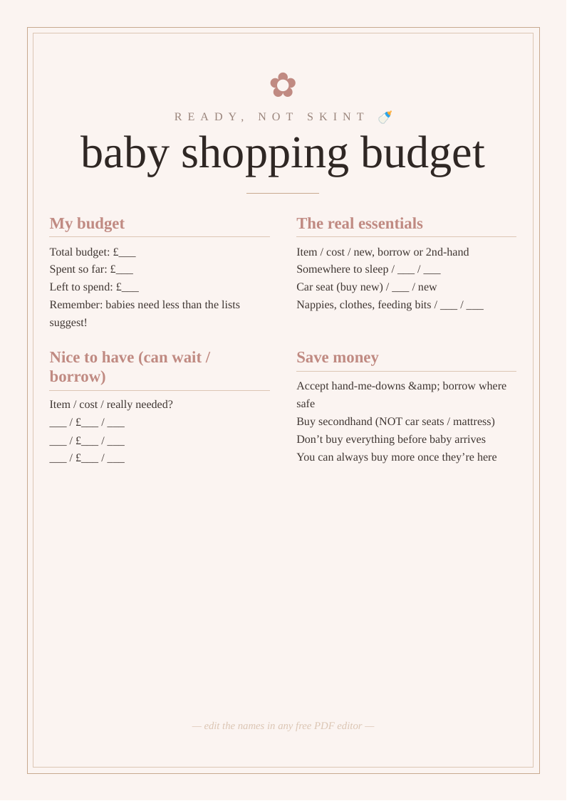 Baby shopping budget planner