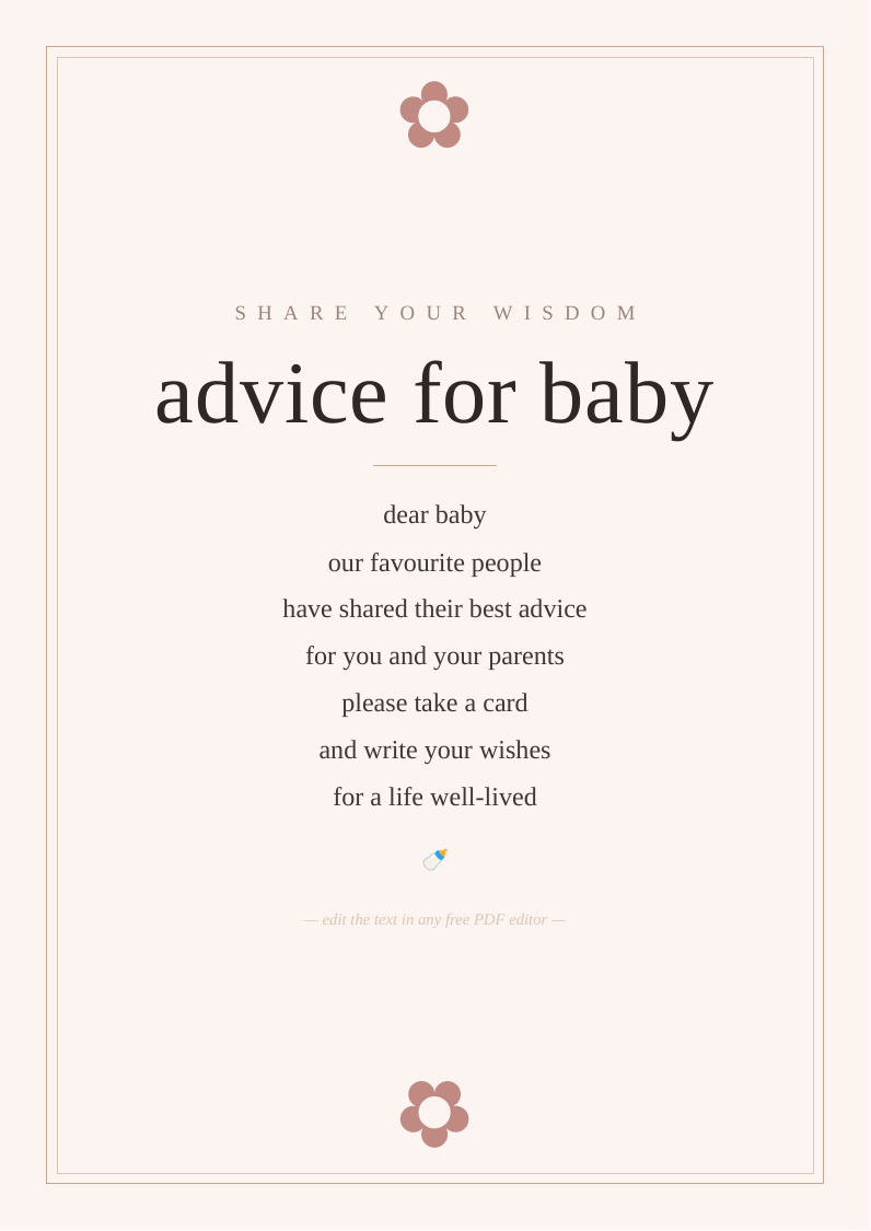 Baby shower advice cards sign
