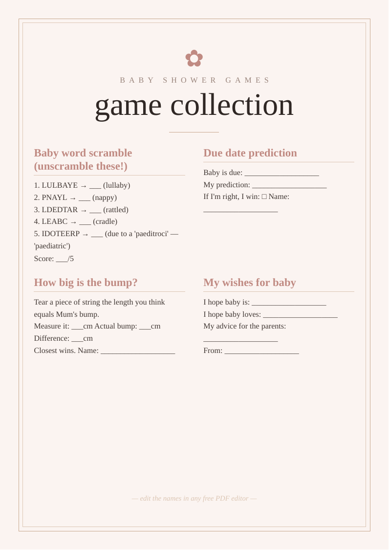 Baby shower games collection