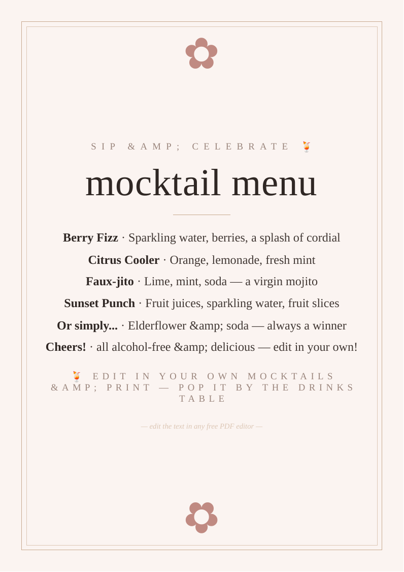 Baby shower mocktail menu