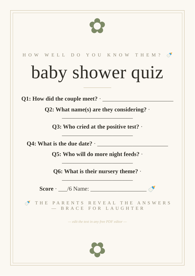 Baby shower quiz about the parents