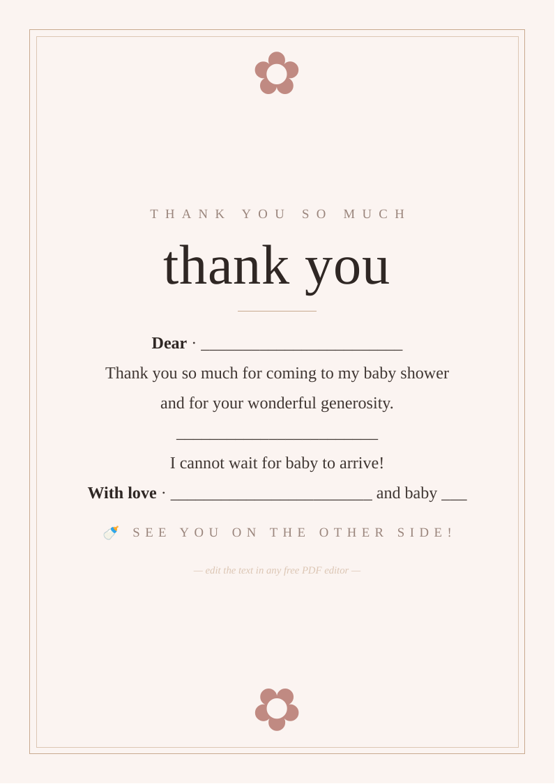 Baby shower thank you card
