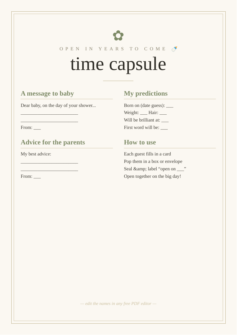 Baby time capsule cards