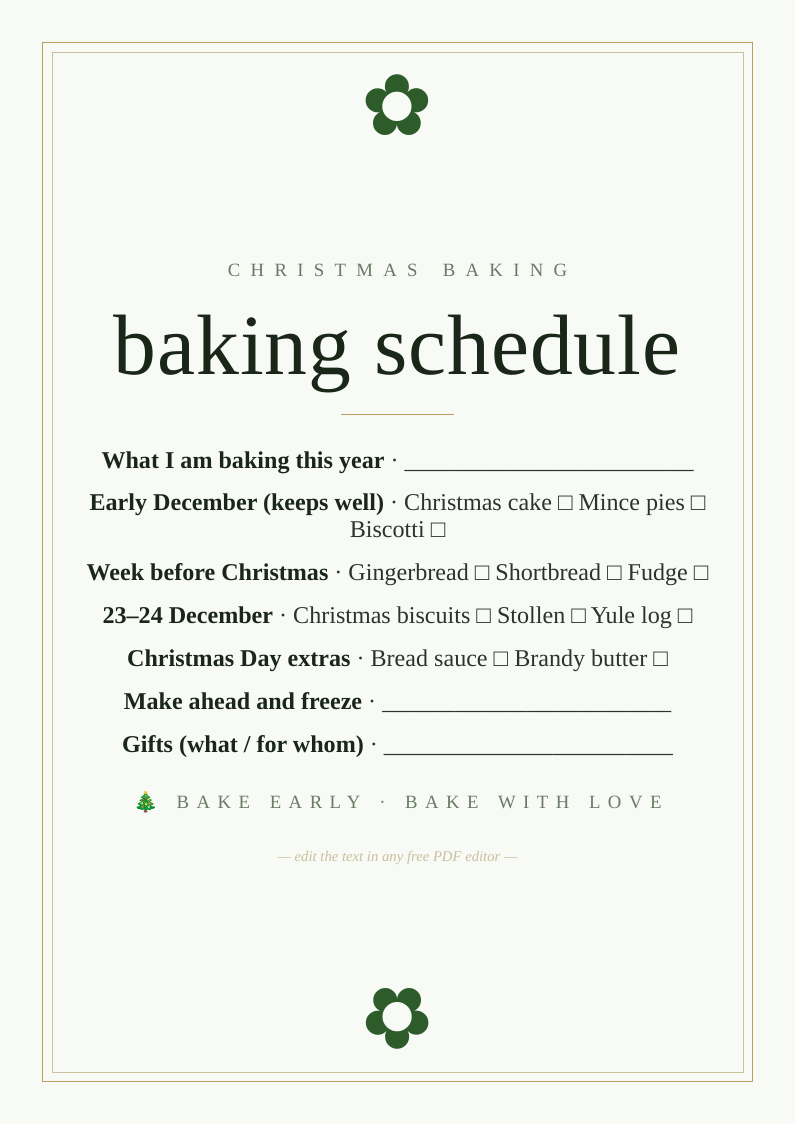 Christmas baking schedule