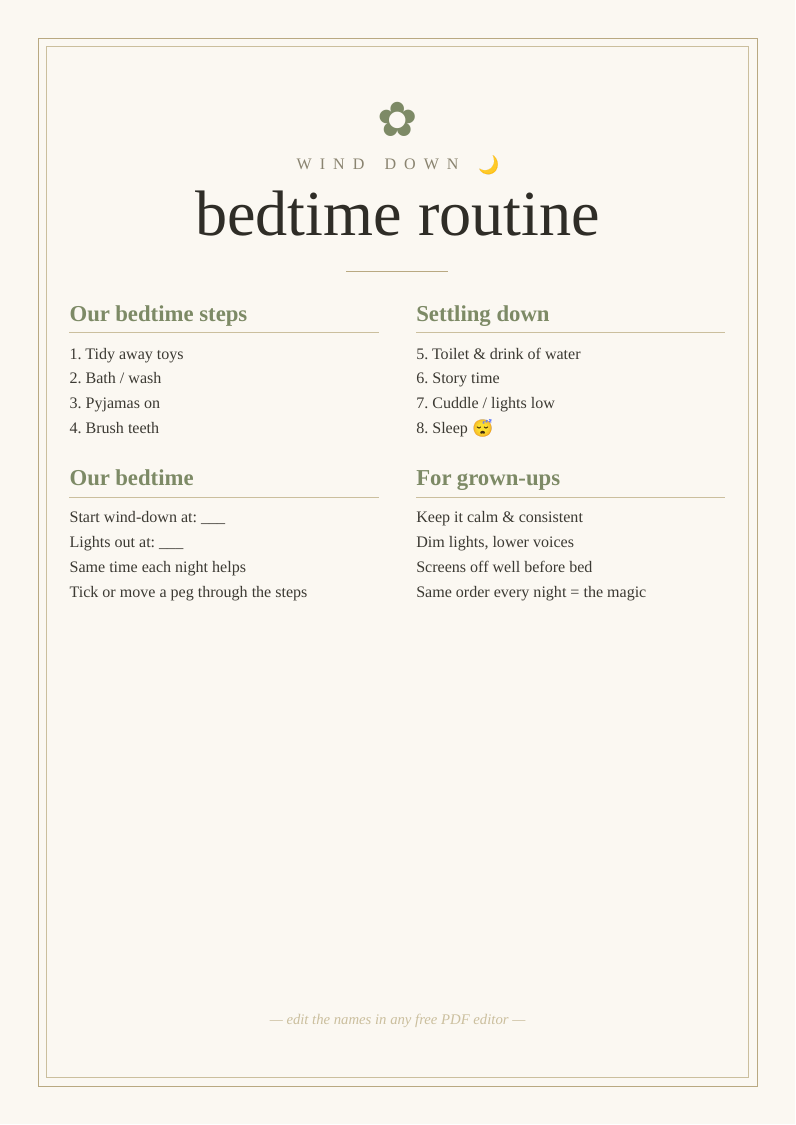 Kids' bedtime routine chart