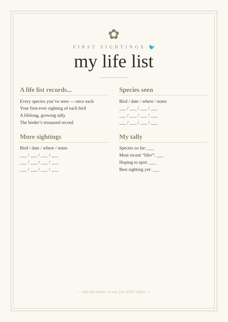 Birdwatching life list