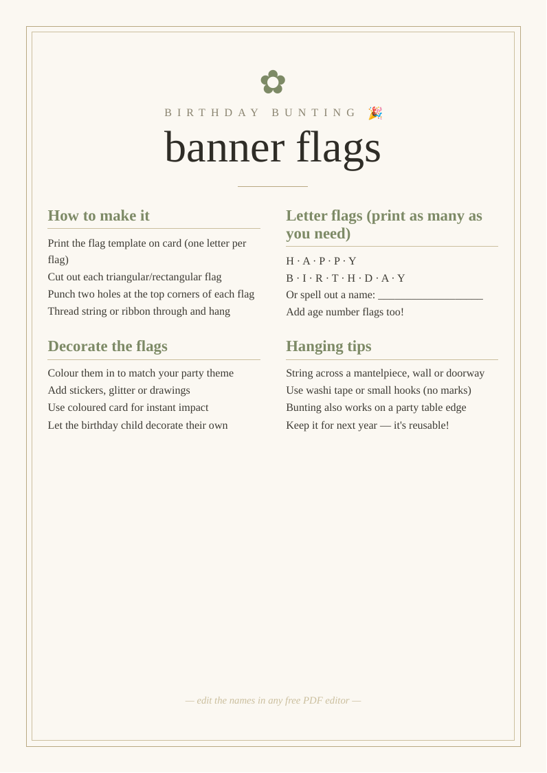 Printable birthday bunting