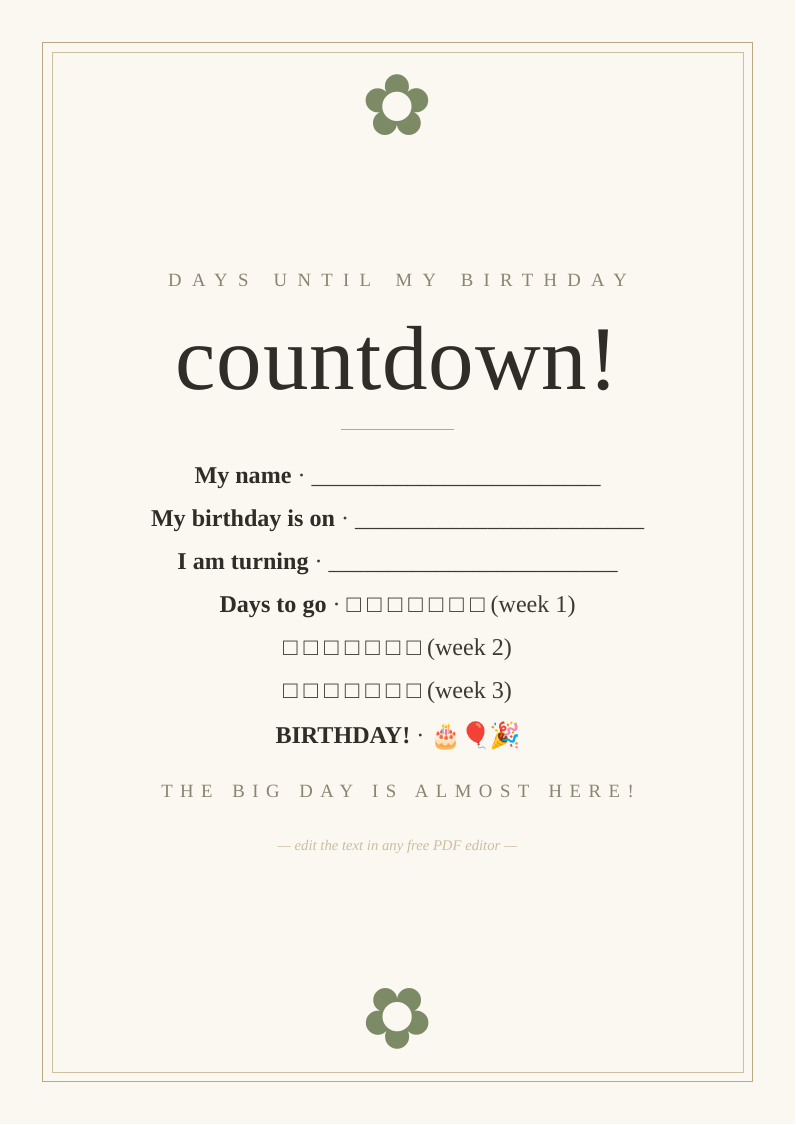 Birthday countdown chart