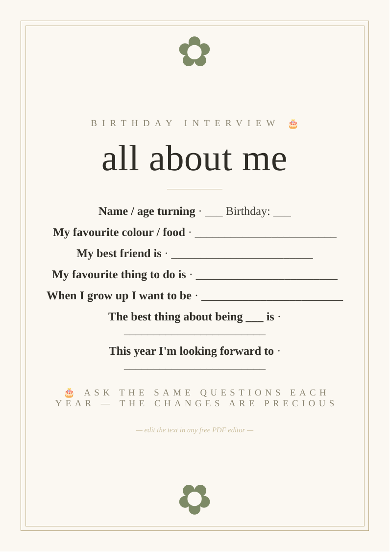 Annual birthday interview for children