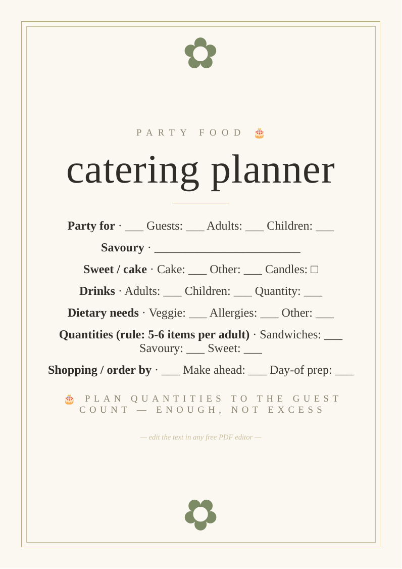 Birthday party food planner