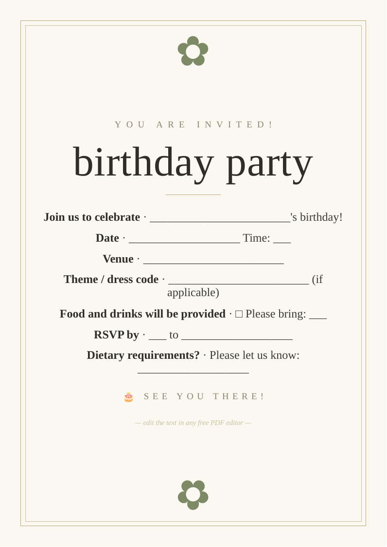 Birthday party invitation template
