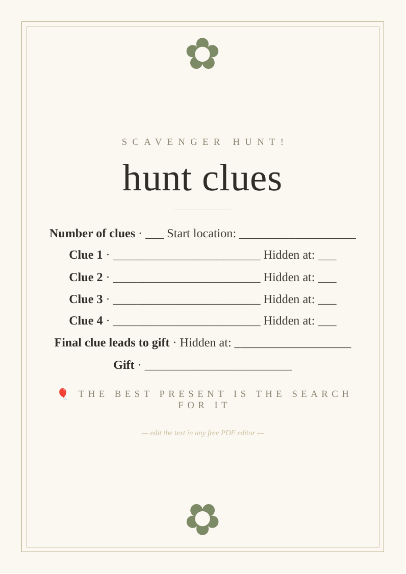 Birthday scavenger hunt clues