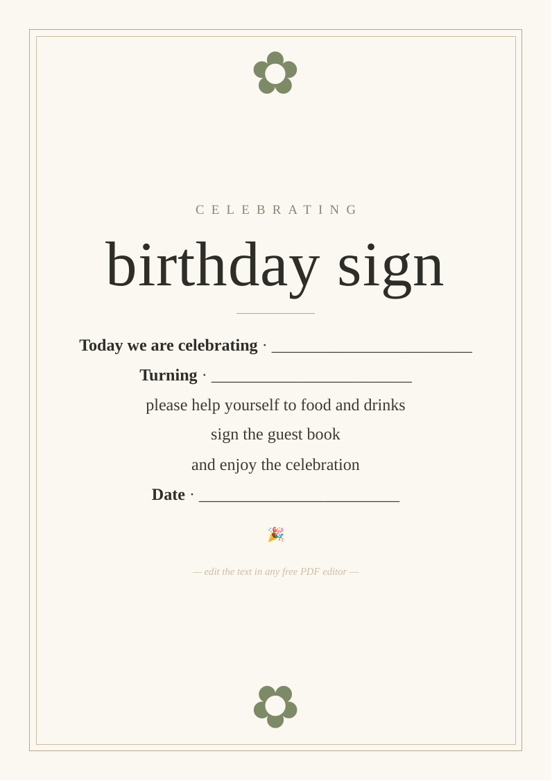 Birthday celebration table sign
