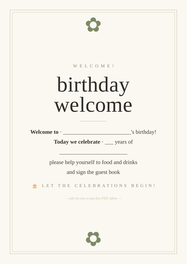 Birthday welcome sign