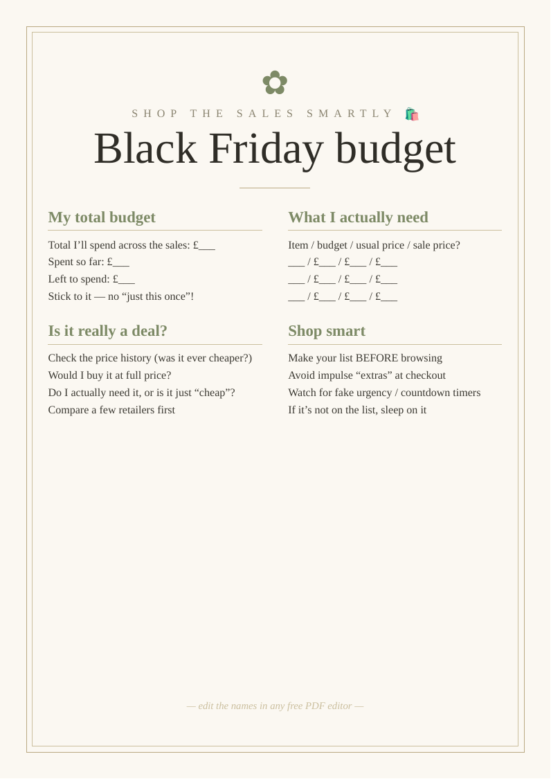 Black Friday budget planner