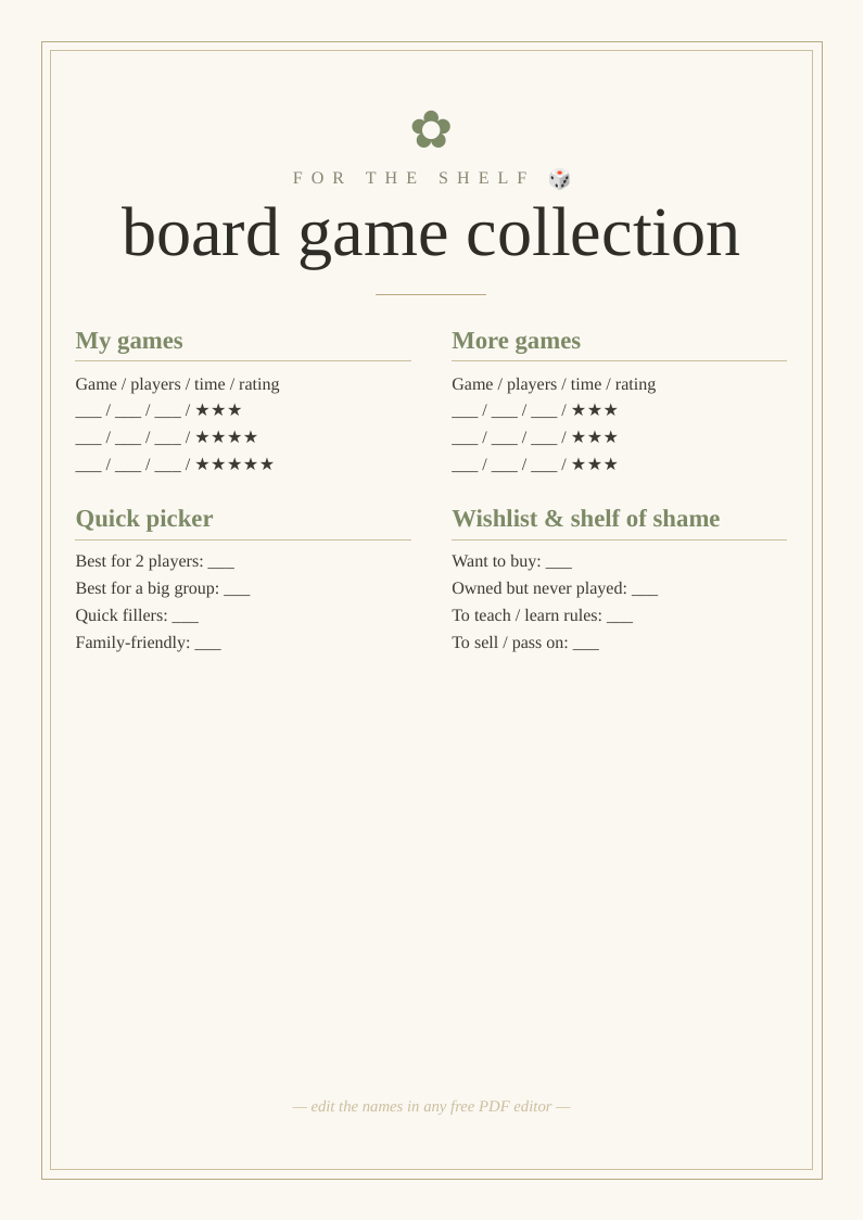 Board game collection log