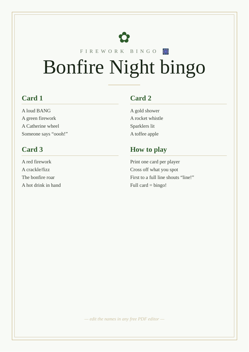 Bonfire Night bingo
