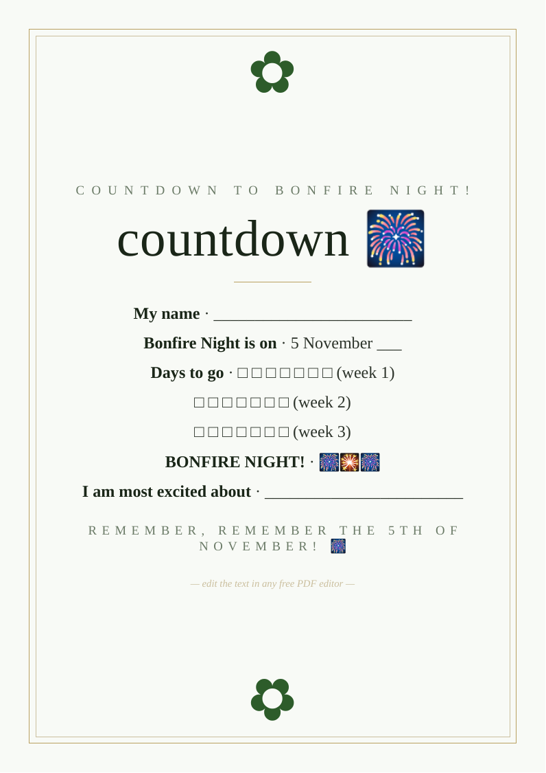 Bonfire Night countdown chart