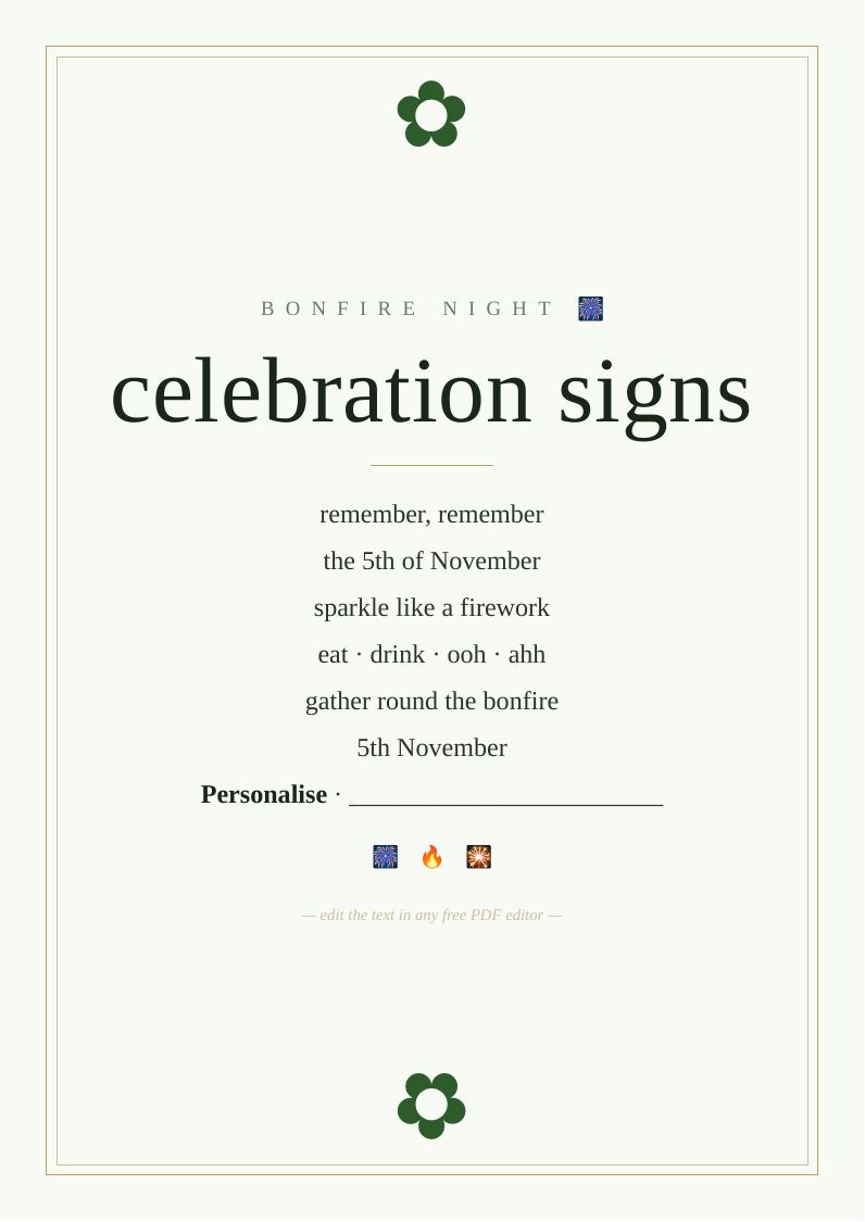 Bonfire Night decoration signs