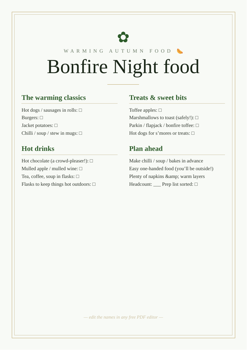 Bonfire Night food checklist