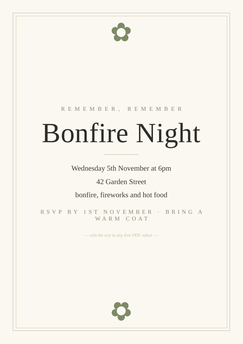 Bonfire Night invitation