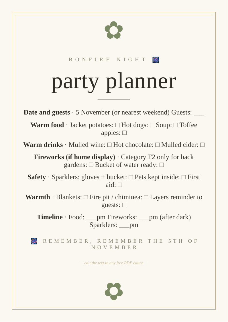 Bonfire Night party planner