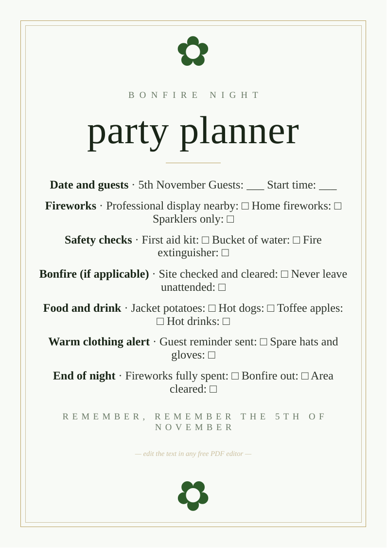 Bonfire Night party planner