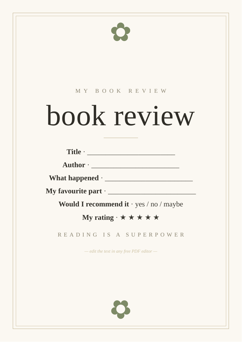 Book review template printable