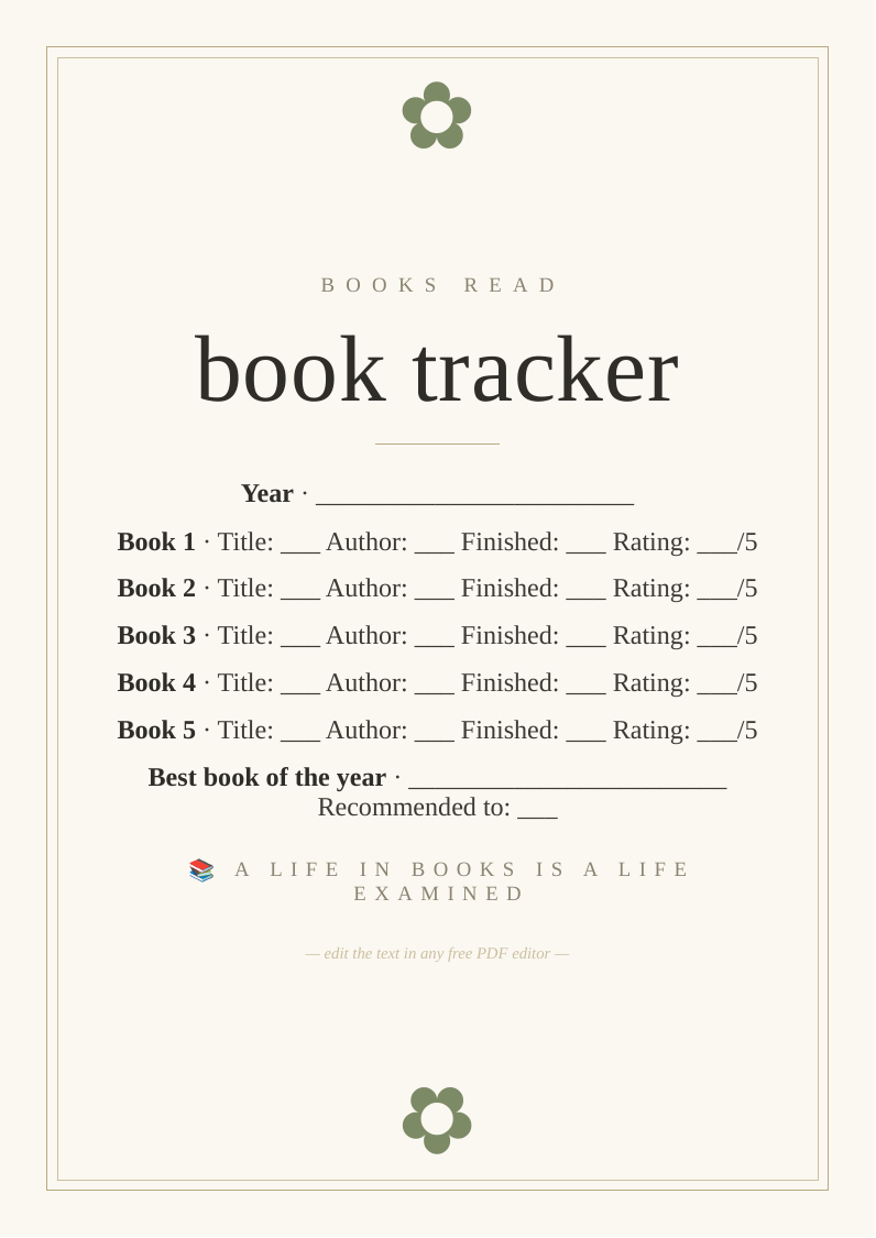 Personal book tracker log