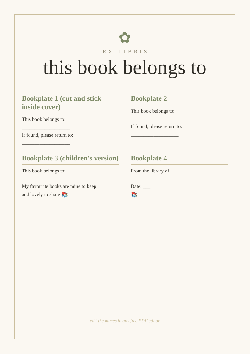 This book belongs to bookplate